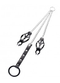 Черно-серебристые зажимы для сосков с кольцом для пениса TOYFA Metal - ToyFa - купить с доставкой в Химках