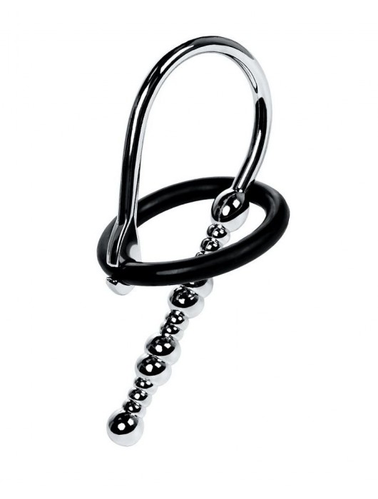 Серебристый уретральный плаг-бусины TOYFA Metal с мягким фиксириющим кольцом - ToyFa - купить с доставкой в Химках