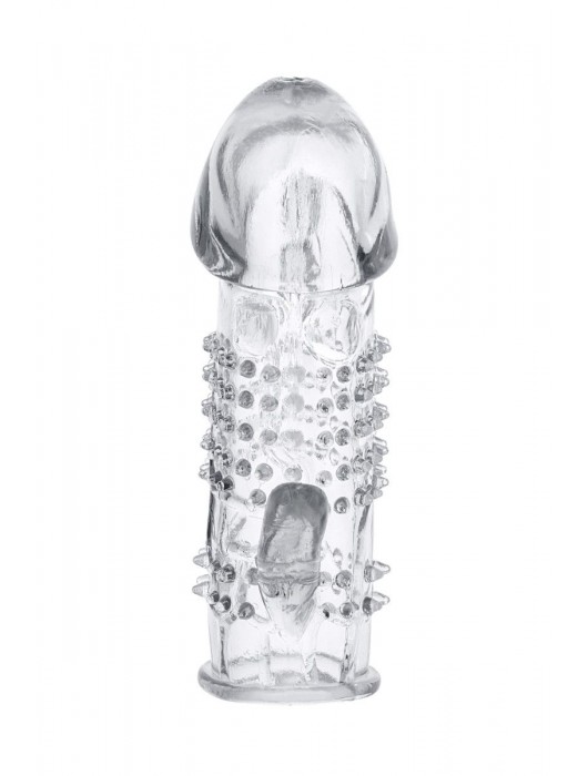 Прозрачная гелевая насадка с шипами и клиторальным отростком - 13 см. - Toyfa Basic - в Химках купить с доставкой