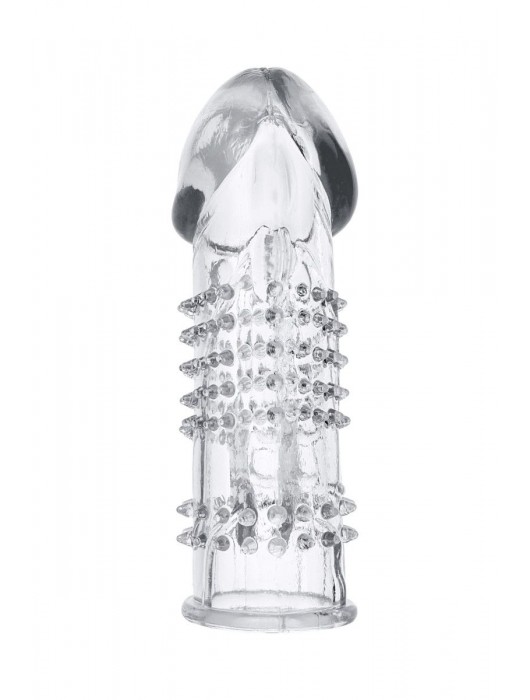 Прозрачная гелевая насадка с шипами и клиторальным отростком - 13 см. - Toyfa Basic - в Химках купить с доставкой