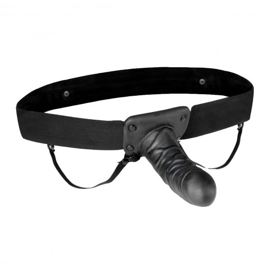 Чёрный полый страпон с вибрацией Unisex Vibrating Hollow Strap-On - 14 см. - Lux Fetish - купить с доставкой в Химках