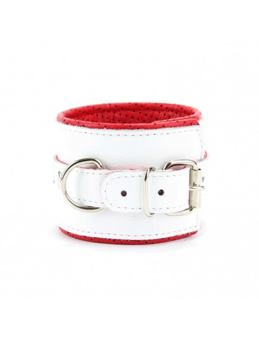 Бело-красные кожаные наручники для медсестры - БДСМ Арсенал - купить с доставкой в Химках