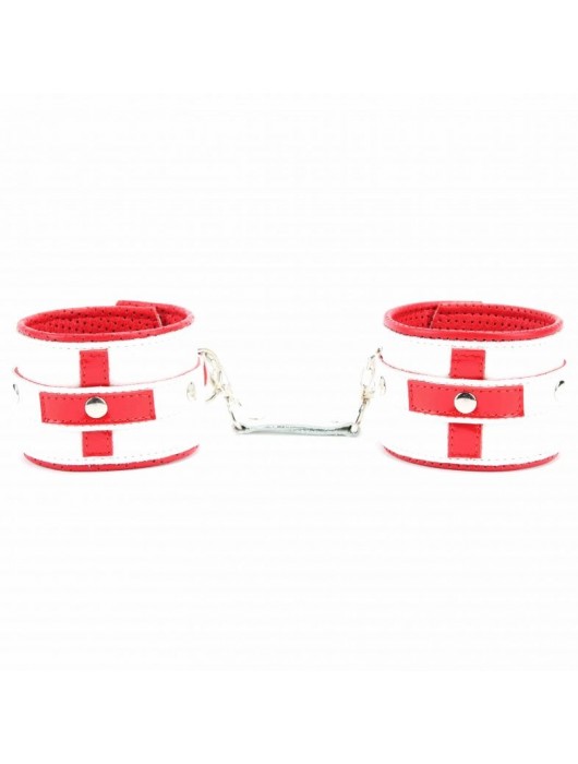 Бело-красные кожаные наручники для медсестры - БДСМ Арсенал - купить с доставкой в Химках