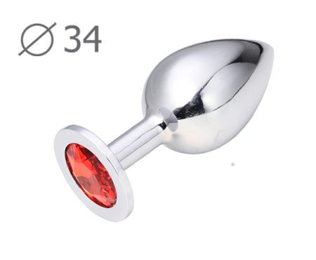 Коническая серебристая анальная втулка с красным кристаллом - 8,2 см. - Anal Jewelry Plug - купить с доставкой в Химках