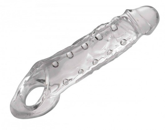 Прозразная закрытая насадка на пенис с поддержкой мошонки Clearly Ample Penis Enhancer - 22 см. - XR Brands - в Химках купить с доставкой