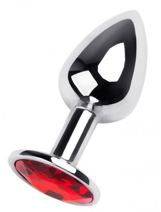 Маленькая коническая серебристая анальная пробка с красным кристаллом - 7 см. - ToyFa - купить с доставкой в Химках