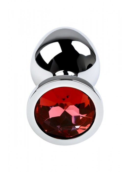Серебристая коническая анальная пробка с красным кристаллом - 8 см. - ToyFa - купить с доставкой в Химках