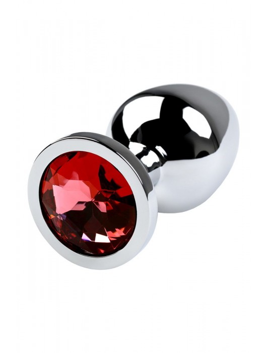 Серебристая коническая анальная пробка с красным кристаллом - 8 см. - ToyFa - купить с доставкой в Химках