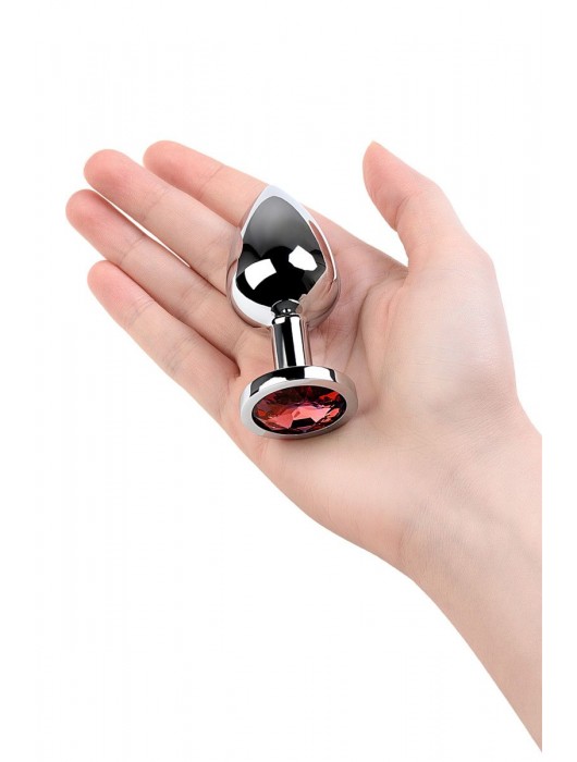Серебристая коническая анальная пробка с красным кристаллом - 8 см. - ToyFa - купить с доставкой в Химках