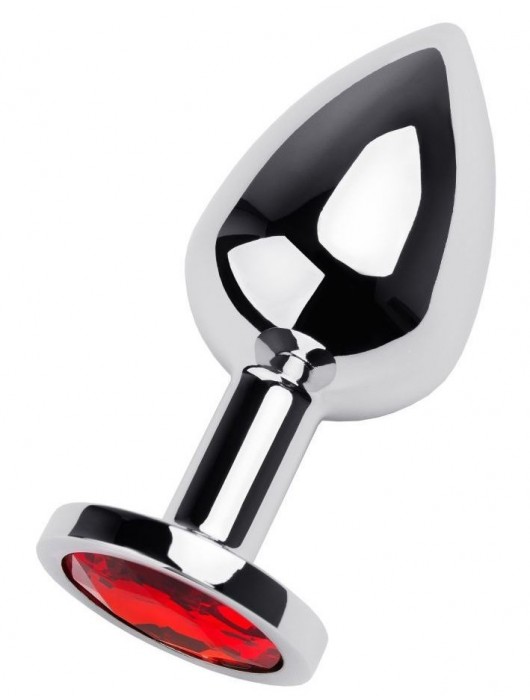 Серебристая коническая анальная пробка с красным кристаллом - 8 см. - ToyFa - купить с доставкой в Химках