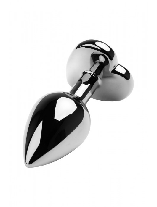 Серебристая коническая анальная пробка с красным кристаллом-сердечком - 7 см. - ToyFa - купить с доставкой в Химках