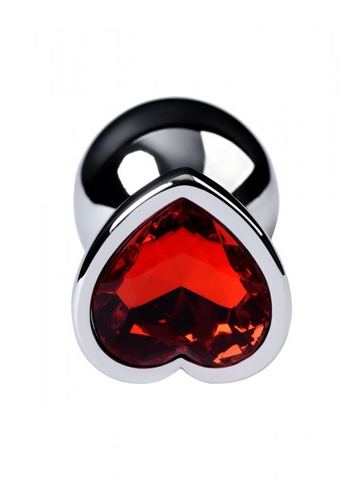 Серебристая коническая анальная пробка с красным кристаллом-сердечком - 7 см. - ToyFa - купить с доставкой в Химках