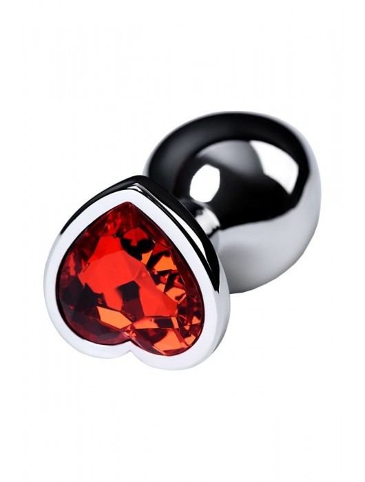 Серебристая коническая анальная пробка с красным кристаллом-сердечком - 7 см. - ToyFa - купить с доставкой в Химках