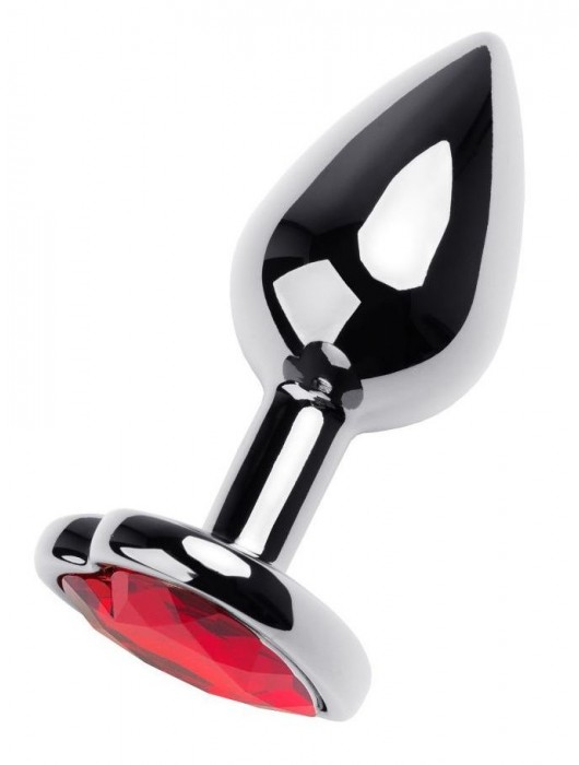 Серебристая коническая анальная пробка с красным кристаллом-сердечком - 7 см. - ToyFa - купить с доставкой в Химках