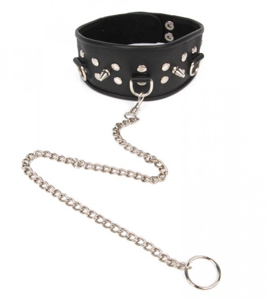 Черный ошейник с шипами и металлическим поводком-цепочкой - Notabu - купить с доставкой в Химках