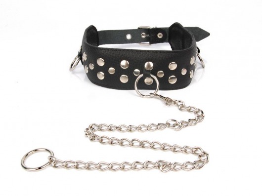 Черный ошейник с заклепками с металлическим поводком-цепочкой - Notabu - купить с доставкой в Химках