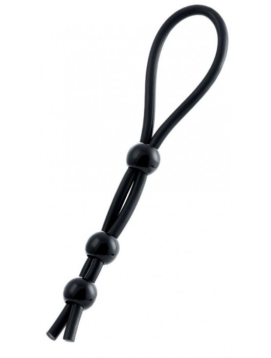 Черное лассо на пенис с тремя бусинами - A-toys - в Химках купить с доставкой