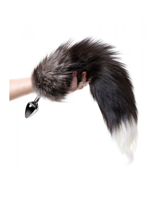 Серебристая металлическая анальная втулка с хвостом чернобурой лисы - размер S - ToyFa - купить с доставкой в Химках