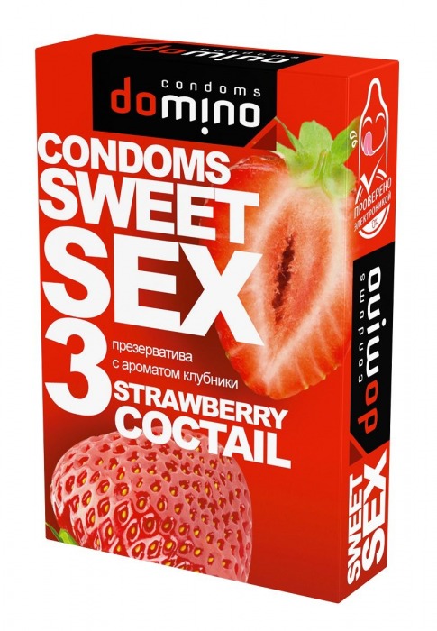 Презервативы для орального секса DOMINO Sweet Sex с ароматом клубничного коктейля  - 3 шт. - Domino - купить с доставкой в Химках