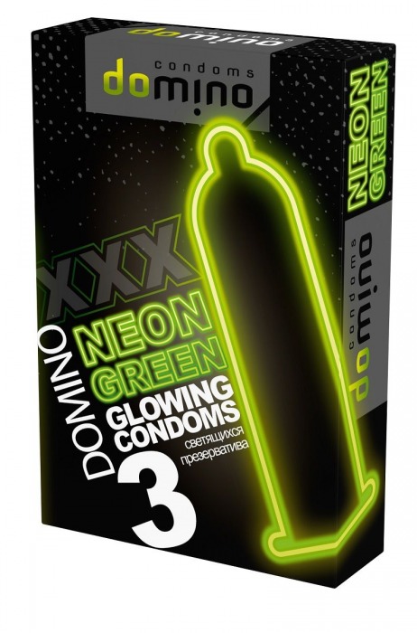 Презервативы DOMINO Neon Green со светящимся в темноте кончиком - 3 шт. - Domino - купить с доставкой в Химках