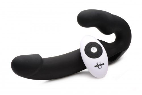 Черный безремневой страпон Urge Silicone Strap On с пультом ДУ - 24 см. - XR Brands - купить с доставкой в Химках