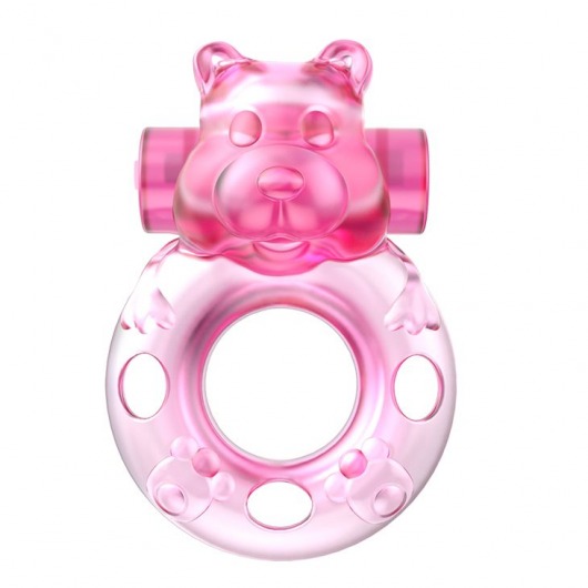 Розовое эрекционное виброкольцо на пенис Pink Bear - Baile - в Химках купить с доставкой