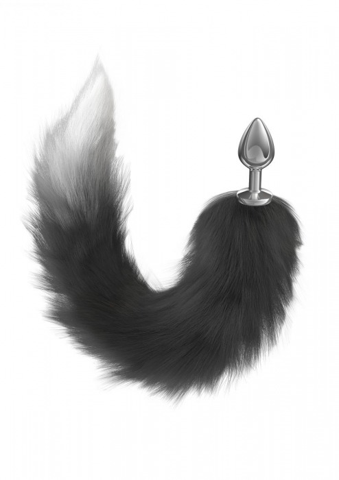Серебристая анальная пробка с черным хвостом Galaxy - Lola Games - купить с доставкой в Химках