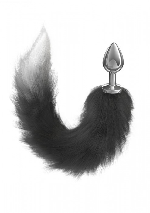 Серебристая анальная пробка с черным хвостом Starlit - Lola Games - купить с доставкой в Химках