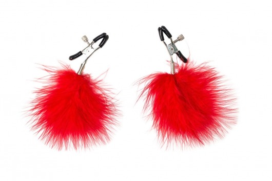 Зажимы на соски с красным пухом Euphoric - Lola Games - купить с доставкой в Химках