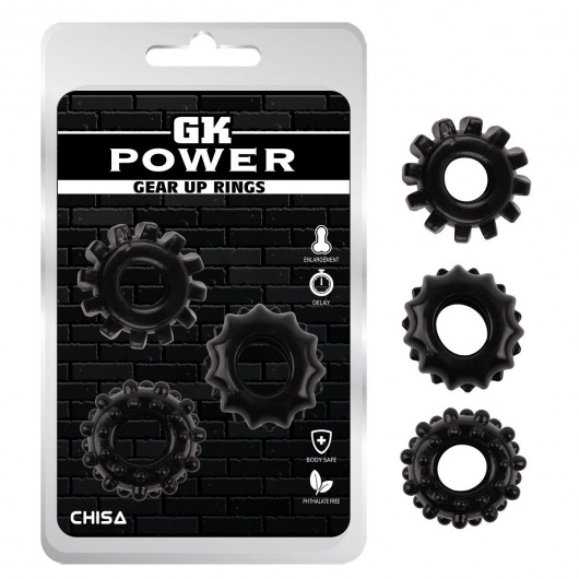 Набор из 3 черных эрекционных колец Gear Up Rings - Chisa - в Химках купить с доставкой