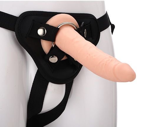 Телесный страпон на черных трусиках STRAP ON REAL DILDO - 20 см. - Dream Toys - купить с доставкой в Химках