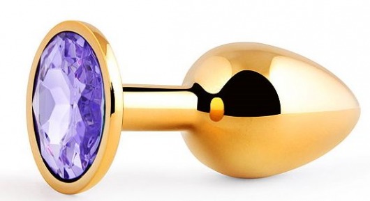 Золотистая анальная пробка с фиолетовым стразом - 7,2 см. - Anal Jewelry Plug - купить с доставкой в Химках