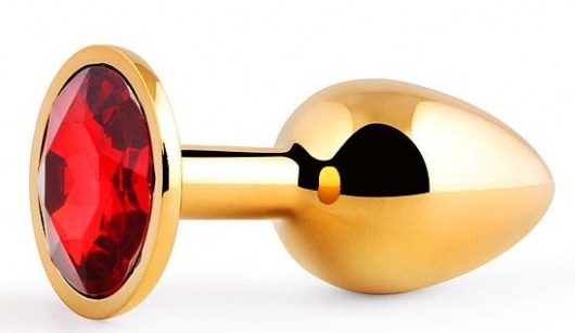 Золотистая анальная пробка с красным стразом - 7,2 см. - Anal Jewelry Plug - купить с доставкой в Химках