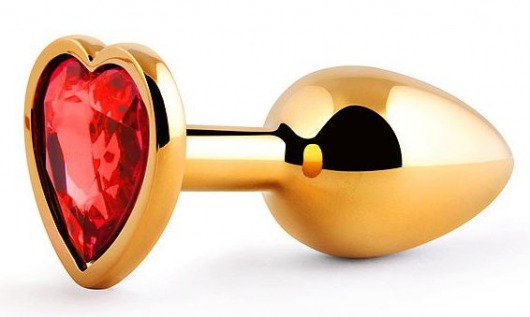 Золотистая анальная пробка с красным стразом-сердечком - 7 см. - Anal Jewelry Plug - купить с доставкой в Химках