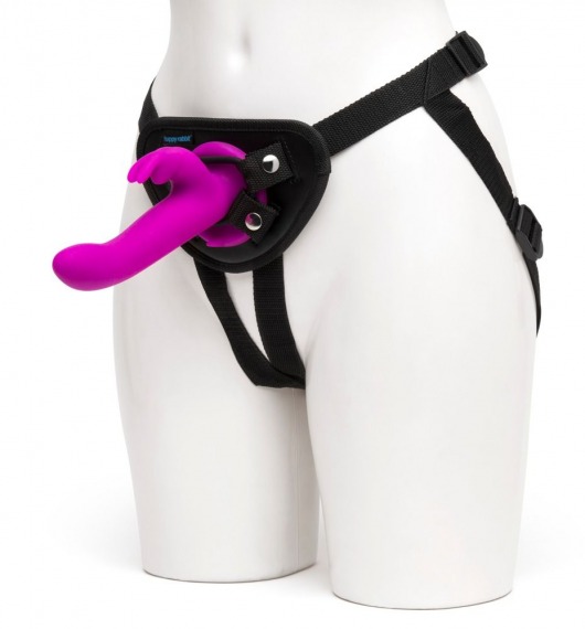 Лиловый страпон Rechargeable Vibrating Strap-On Harness Set - 17,6 см. - Happy Rabbit - купить с доставкой в Химках