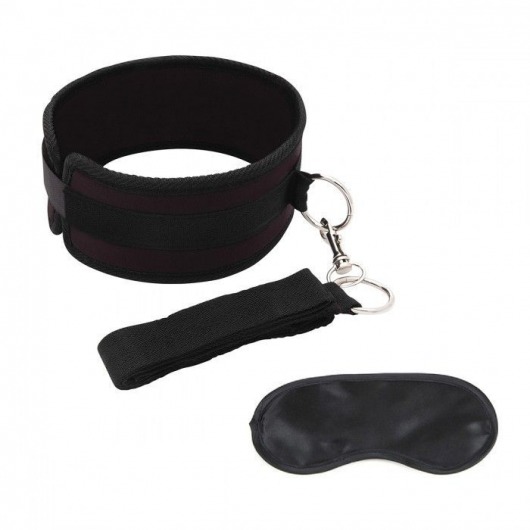 Черный ошейник с длинным поводком Collar and Leash Set - Lux Fetish - купить с доставкой в Химках