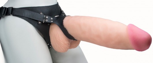 Телесный реалистичный фаллоимитатор на черных трусиках Real Big Strap-On - 34,5 см. - LOVETOY (А-Полимер) - купить с доставкой в Химках