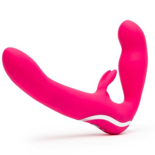 Ярко-розовый безремневой страпон Rechargeable Vibrating Strapless Strap-On - Happy Rabbit - купить с доставкой в Химках