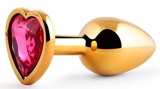 Золотистая анальная пробка с малиновым кристаллом-сердечком - 7 см. - Anal Jewelry Plug - купить с доставкой в Химках