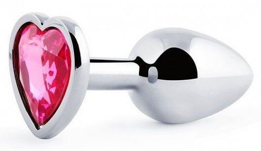 Серебристая анальная пробка с малиновым кристаллом-сердечком - 7 см. - Anal Jewelry Plug - купить с доставкой в Химках