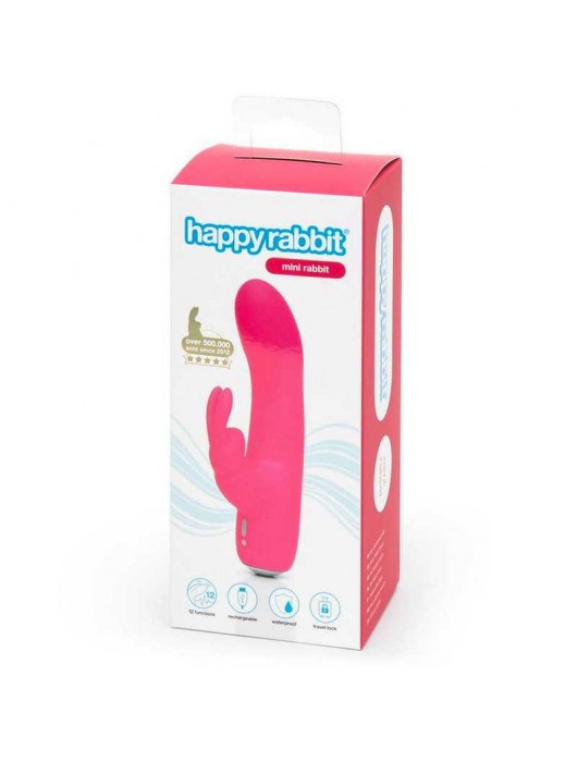 Розовый вибратор-кролик Rechargeable Mini Rabbit Vibrator - 15,2 см. - Happy Rabbit