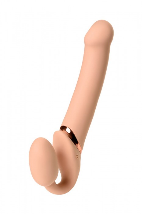 Телесный безремневой вибрострапон Vibrating Bendable Strap-On L - Strap-on-me - купить с доставкой в Химках