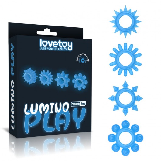 Набор из 4 голубых, светящихся в темноте эрекционных колец Lumino Play - Lovetoy - в Химках купить с доставкой