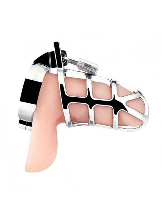 Серебристая металлическая клетка для члена с замком Enslave Cock Cage - BlueLine - купить с доставкой в Химках