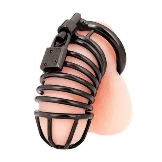 Черная металлическая клетка с замком Deluxe Chastity Cage - BlueLine - купить с доставкой в Химках