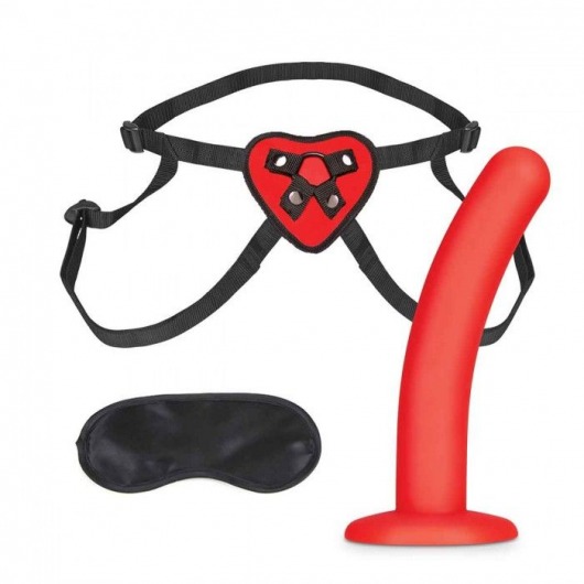 Красный поясной фаллоимитатор Red Heart Strap on Harness   5in Dildo Set - 12,25 см. - Lux Fetish - купить с доставкой в Химках