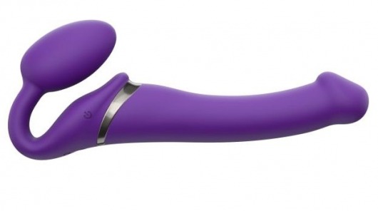Фиолетовый безремневой вибрострапон Silicone Bendable Strap-On - size M - Strap-on-me - купить с доставкой в Химках