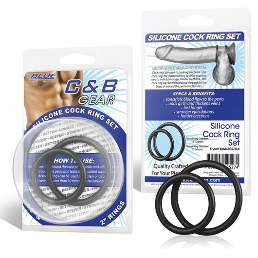 Набор из двух черных силиконовых колец разного диаметра SILICONE COCK RING SET - BlueLine - в Химках купить с доставкой