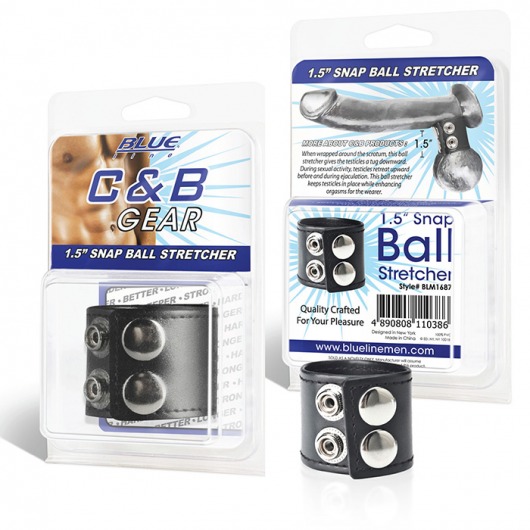 Хомут-утяжка для мошонки из искусственной кожи на клепках SNAP BALL STRETCHER - BlueLine - купить с доставкой в Химках