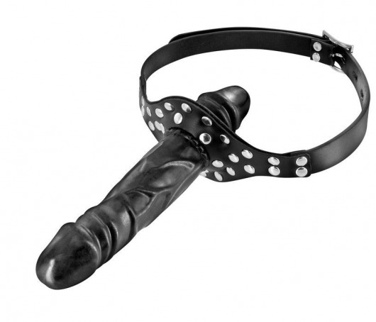Черный кляп-фаллоимитатор Double Penis Gag - Fetish Tentation - купить с доставкой в Химках